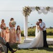 Groom With Bride Wearing A-Line Lace Wedding Dress Marisol By Rebecca Ingram