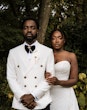 Bride Wearing Simple Fit and Flare Wedding Dress Called Anniston Lane With Groom