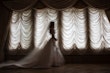 Bride wearing Barcelona by Sottero and Midgley in front of drapes