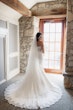 Bride in Opulent Stretch Satin Vintage Sheath Wedding Dress with Scoop Back called Yates by Maggie Sottero