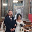 Bride Wearing Glam Long Sleeve Wedding Dress Called Seneca By Sottero And Midgley Walking Down the Aisle With Father